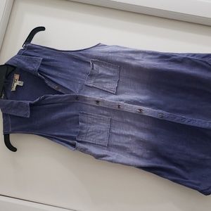 Triple Five Soul Blue Ombre Collared Sleeveless button down